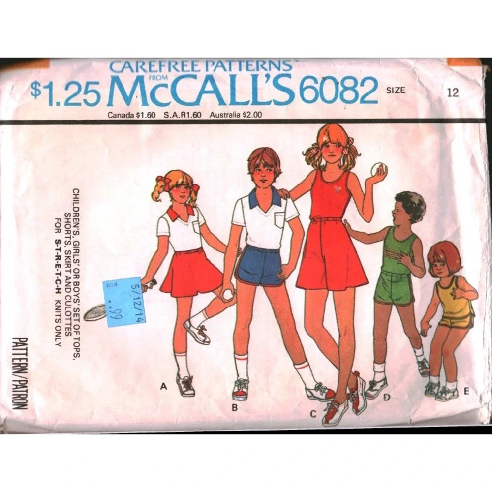 Vintage 1978 McCalls 6082 Kids Sewing Pattern Sportswear Tops Shorts Skirt Sz 12